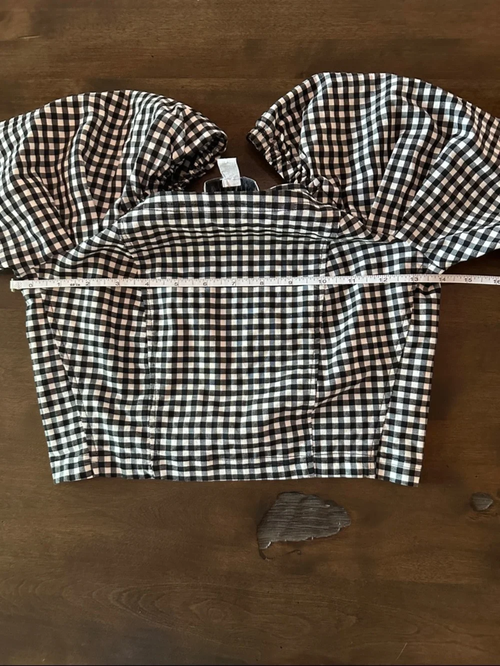 Topshop Black and White Gingham Puff-Sleeve Crop Top US 6